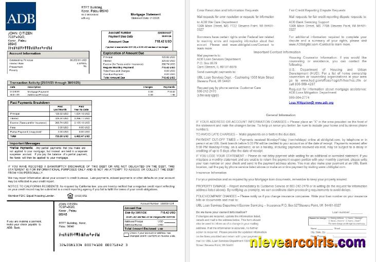 Palau ADB Mortgage Statement In Word And PDF Formats Template