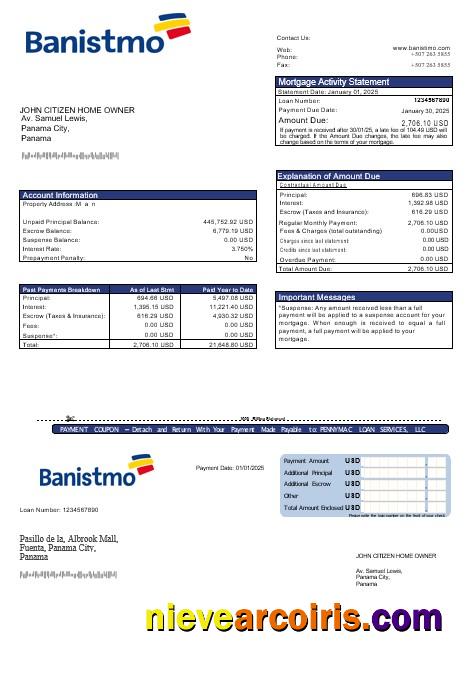 Panama Banistmo Bank Mortgage Statement In Word And PDF Formats Photolook