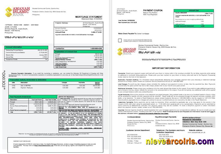 Philippines Al Amanah Islamic Investment Bank Mortgage Statement In Word And PDF Formats 1 2 Template