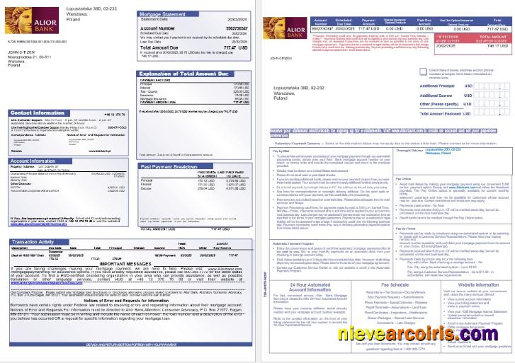 Poland Alior Mortgage Statement In Word And PDF Formats 1 2 Preview