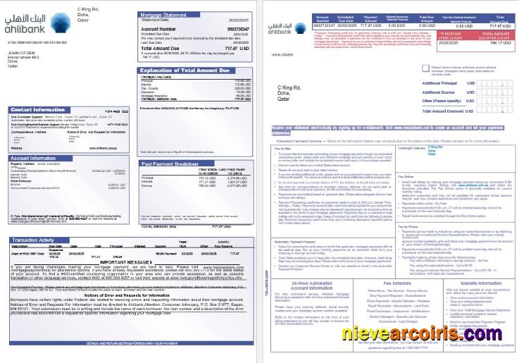 Qatar Ahlibank Mortgage Statement In Word And PDF Formats 1 2 Photolook