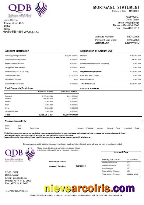 Qatar Development Bank Mortgage Statement In Word And PDF Formats Sample