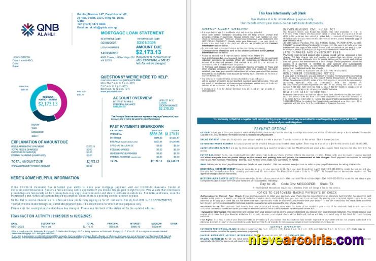 Qatar QNB Alahli Bank Mortgage Statement In Word And PDF Formats 1 2 Sample