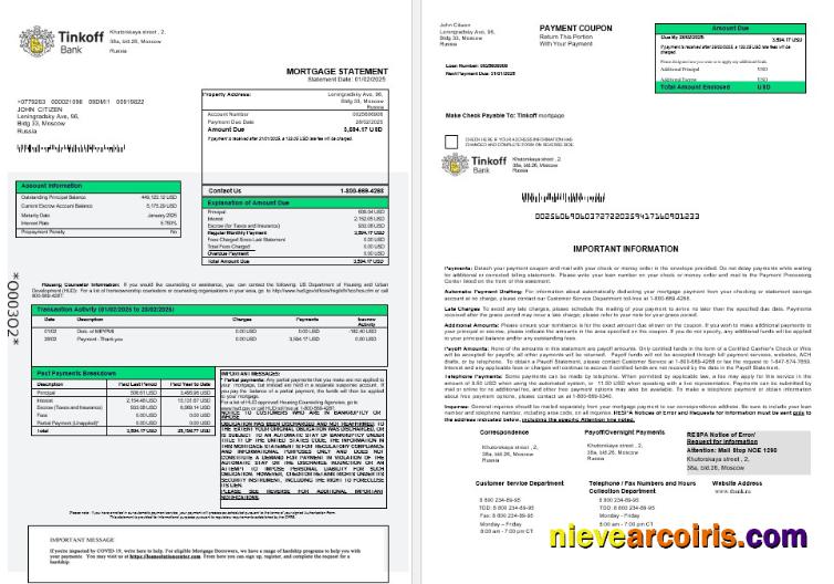 Russia Tinkoff Mortgage Statement In Word And PDF Formats 1 2 Template