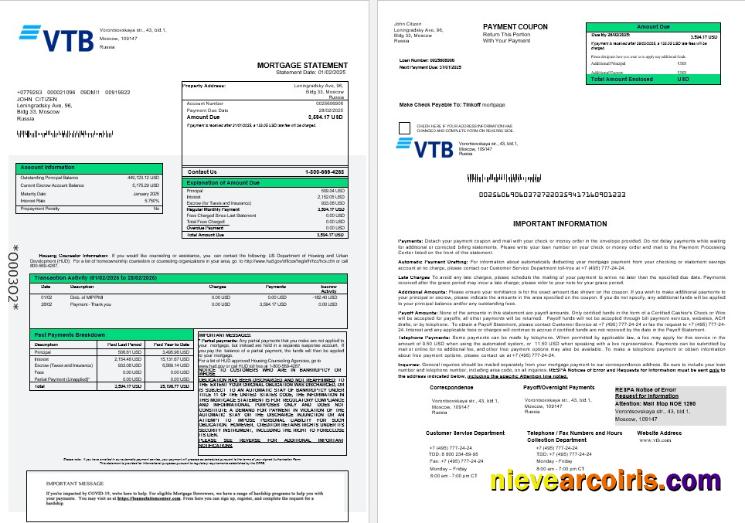 Russia VTB Bank Mortgage Statement In Word And PDF Formats 1 2 Template