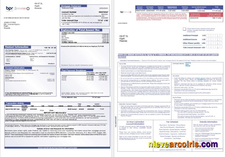 Rwanda BPR Bank Mortgage Statement In Word And PDF Formats 1 2 Sample