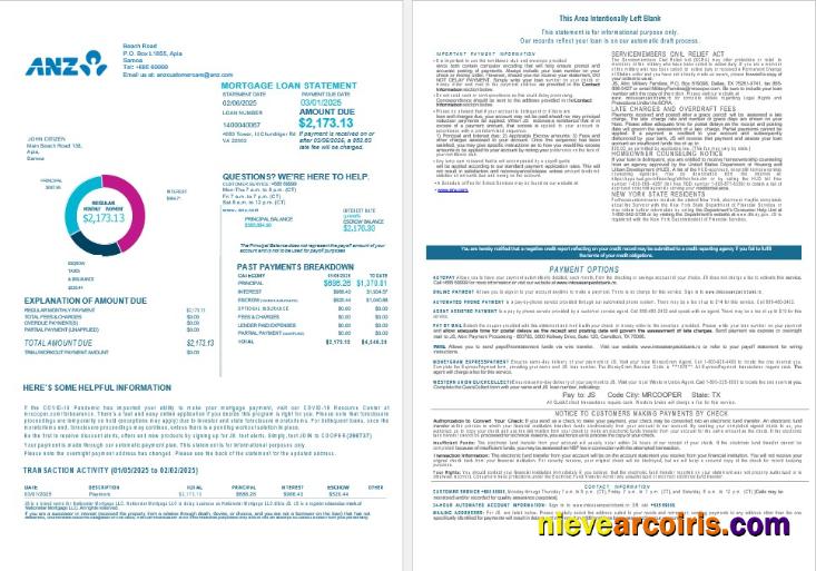 Samoa ANZ Bank Bank Mortgage Statement In Word And PDF Formats 1 2 Sample