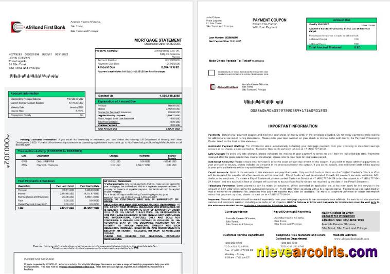 Sao Tome And Principe Afriland First Bank Mortgage Statement In Word And PDF Formats 1 2 Template