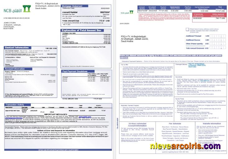 Saudi Arabia NCB Bank Mortgage Statement In Word And PDF Formats 1 2 Sample