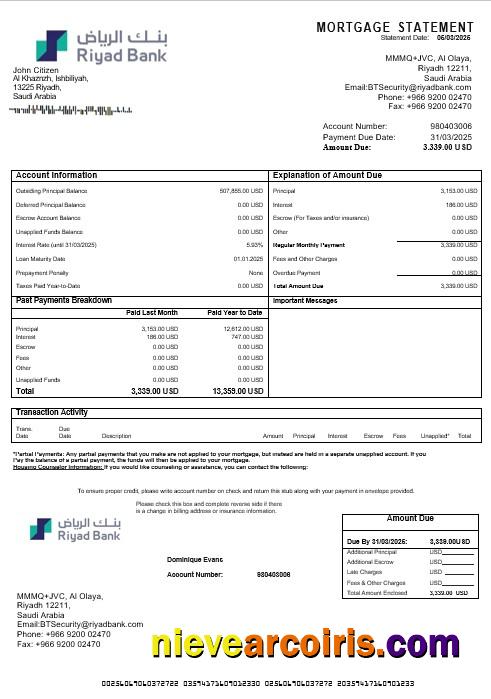 Saudi Arabia Riyad Bank Mortgage Statement In Word And PDF Formats Photolook