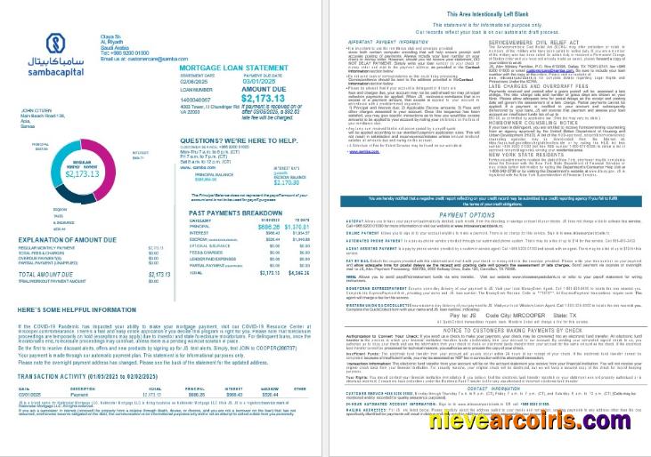 Saudi Arabia Samba Bank Mortgage Statement In Word And PDF Formats 1 2 Template