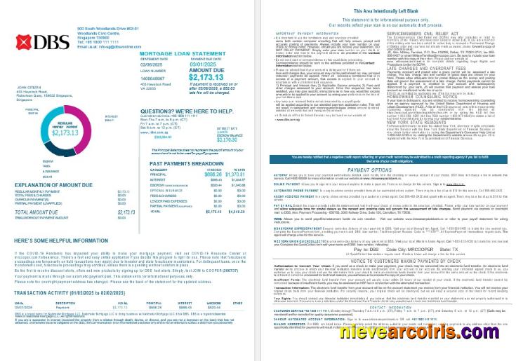 Singapore DBS Bank Bank Mortgage Statement In Word And PDF Formats 1 2 Sample