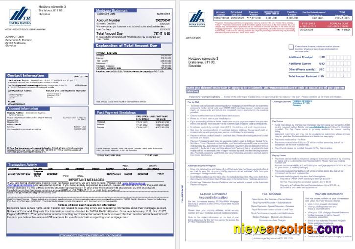 Slovakia Tatra Bank Mortgage Statement In Word And PDF Formats 1 2 Template