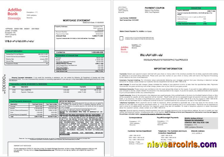 Slovenia Addiko Bank Mortgage Statement In Word And PDF Formats 1 2 Photolook