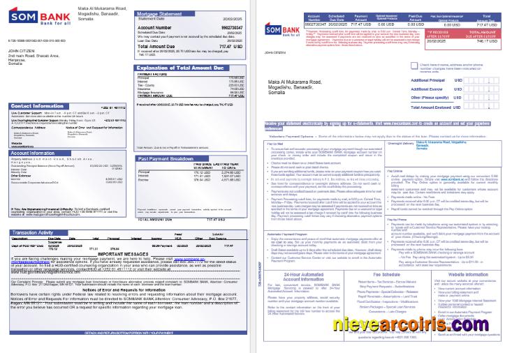 Somali Sombank Mortgage Statement In Word And PDF Formats 1 2 Sample