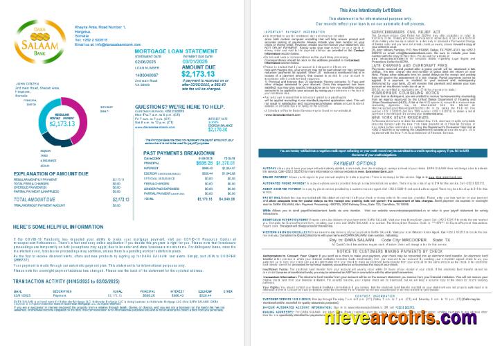 Somalia Dara Salaam Bank Mortgage Statement In Word And PDF Formats 1 2 Photolook