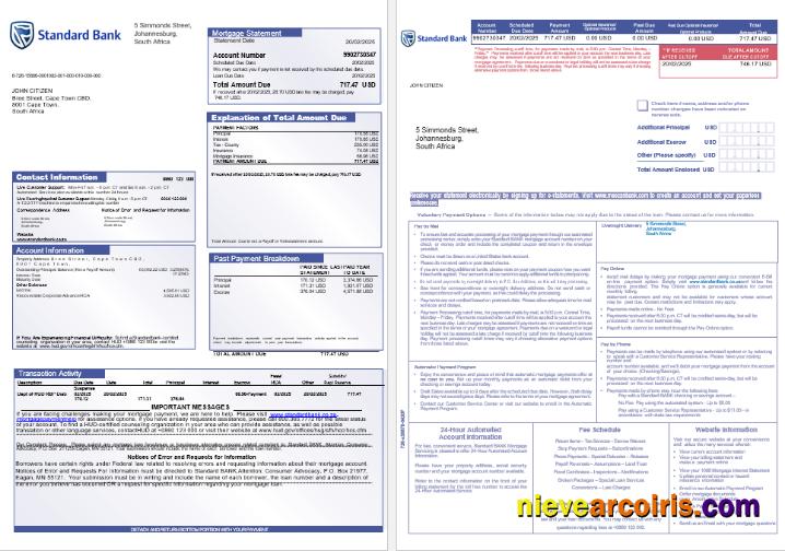 South Africa Standard Bank Mortgage Statement In Word And PDF Formats 1 2 Preview