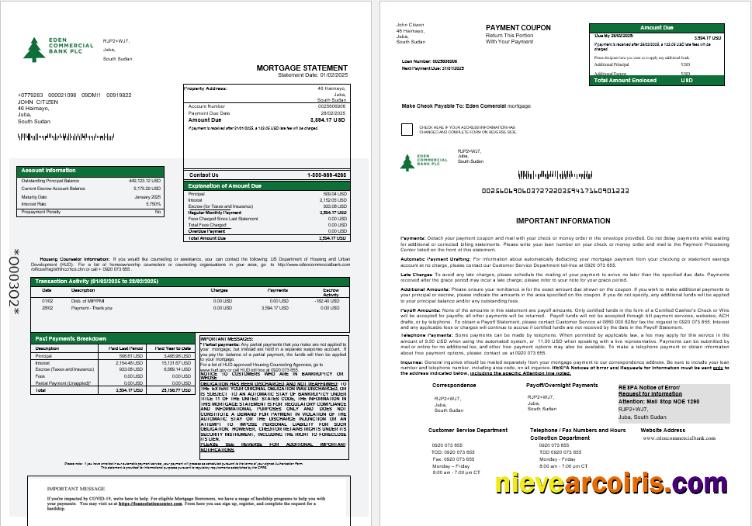 South Sudan Eden Commercial Bank Mortgage Statement In Word And PDF Formats 1 2 Photolook