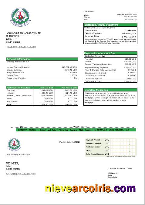 South Sudan Ivory Bank Mortgage Statement In Word And PDF Formats Template