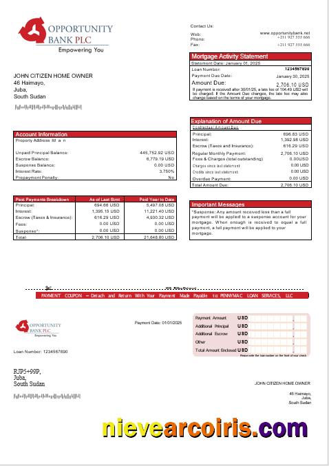 South Sudan Opportunity Bank Mortgage Statement In Word And PDF Formats Preview