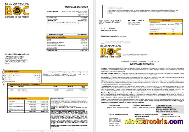 Sri Lanka Bank Of Ceylon Mortgage Statement In Word And PDF Formats 1 2 Sample