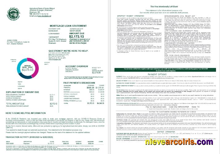 Sudanese Agricultural Bank Of Sudanese Bank Mortgage Loan Statement In Word And PDF Formats , 4 Pages 1 2 Photolook