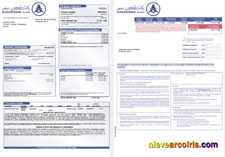 Sudanese Al Neelen Bank Mortgage Statement In Word And PDF Formats, 3 Pages 1 2 Preview