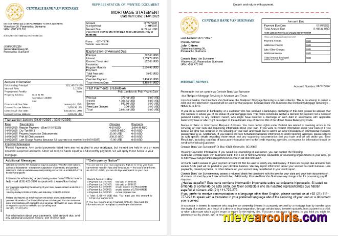 Suriname Centrale Bank Van Suriname Bank Mortgage Statement In Word And PDF Formats, 3 Pages 1 2 Photolook