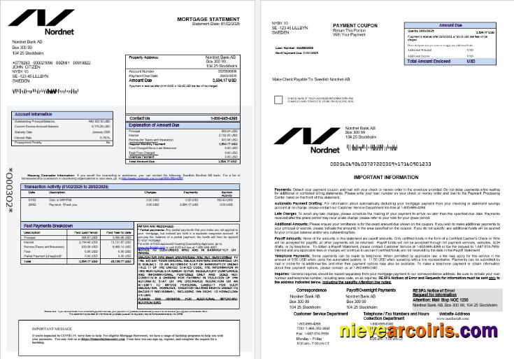 Swedish Nordnet AB Bank Mortgage Statement In Word And PDF Formats 1 2 Preview
