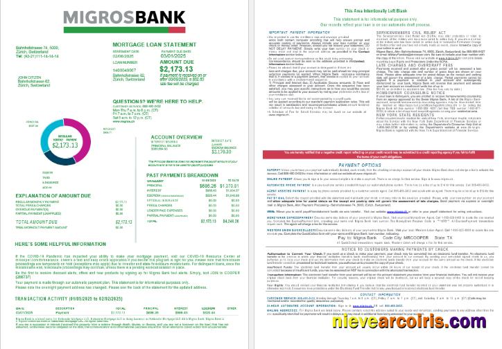 Swiss Migrosbank Bank Mortgage Loan Statement In Word And PDF Formats 1 2 Preview