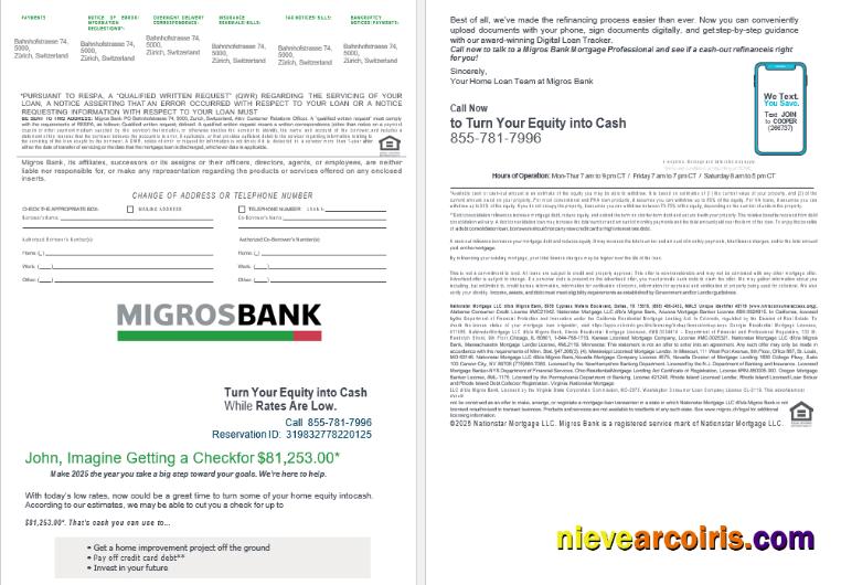 Swiss Migrosbank Bank Mortgage Loan Statement In Word And PDF Formats 3 4 Sample