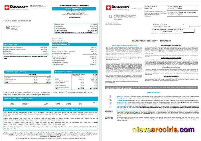 Switzerland Dukascopy Bank Mortgage Loan Statement In Word And PDF Formats , 8 Pages 1 2 Preview