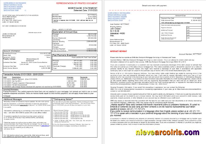 Switzerland Swiss National Bank SNB Mortgage Statement In Word And PDF Formats, 3 Pages 1 2 Preview