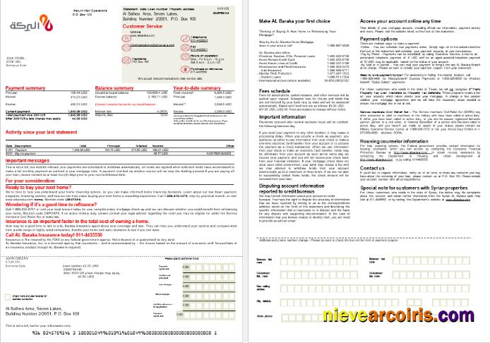Syrian Al Baraka Bank Mortgage Statement In Word And PDF Formats, 2 Pages Template