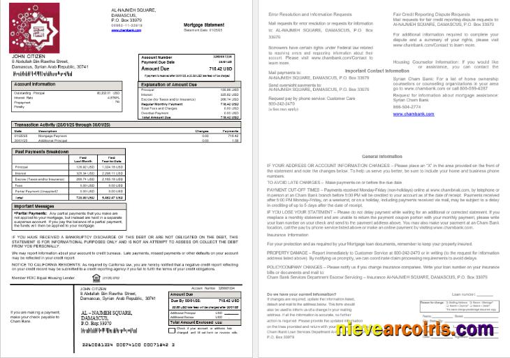 Syrian Cham Bank Mortgage Statement In Word And PDF Formats Preview