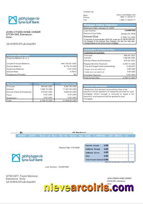 Syrian Gulf Bank Mortgage Statement In Word And PDF Formats Photolook