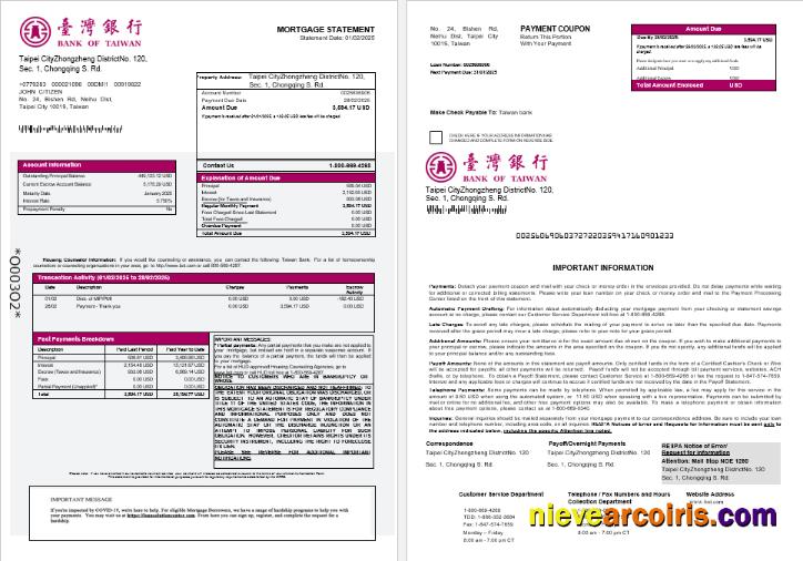 Taiwan Bank Of Taiwan Bank Mortgage Statement In Word And PDF Formats 1 2 Sample