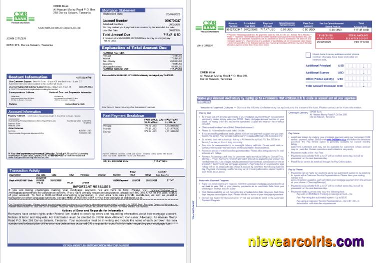 Tanzania CRDB Bank Mortgage Statement In Word And PDF Formats, 3 Pages 1 2 Template