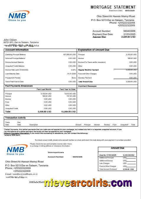 Tanzania NMB Bank Mortgage Statement In Word And PDF Formats Photolook