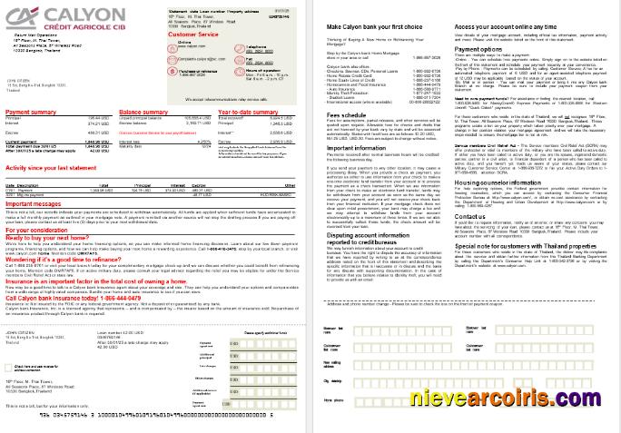 Thailand Caylon Bank Mortgage Statement In Word And PDF Formats, 2 Pages Photolook