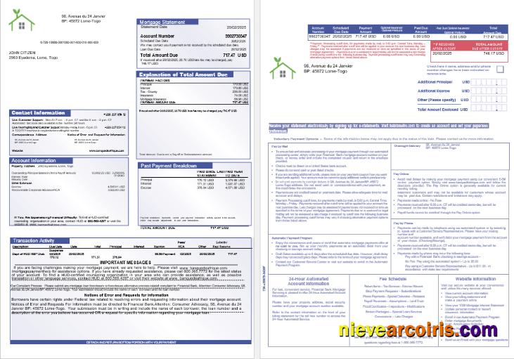 Togo Financial Bank Mortgage Statement In Word And PDF Formats, 3 Pages Template