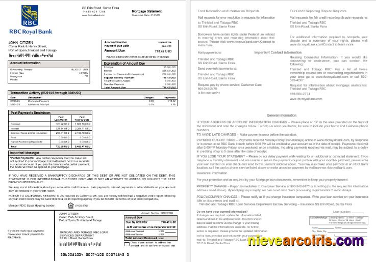 Trinidad And Tobago Royal Citizens Bankmortgage Statement In Word And PDF Formats Photolook