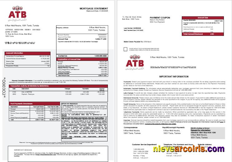 Tunisian ATB Bank Mortgage Statement In Word And PDF Formats 1 2 Photolook