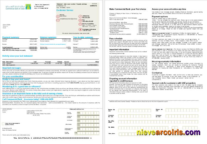 UAE Commercial Bank Mortgage Statement In Word And PDF Formats, 2 Pages Template