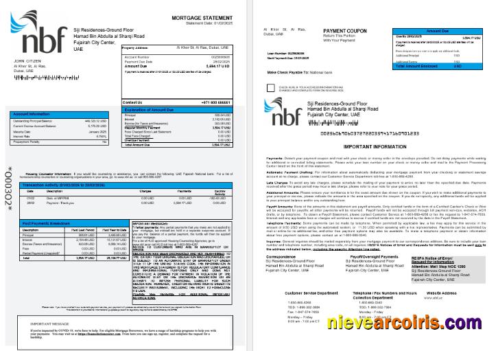 UAE Fujeirah National Bank Mortgage Statement In Word And PDF Formats 1 2 Photolook