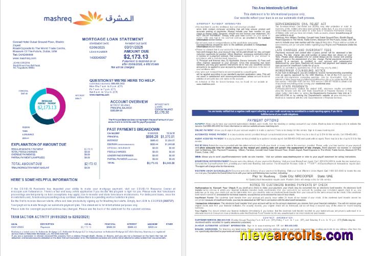 UAE Mashreq Mortgage Loan Statement In Word And PDF Formats , 4 Pages 1 2 Photolook