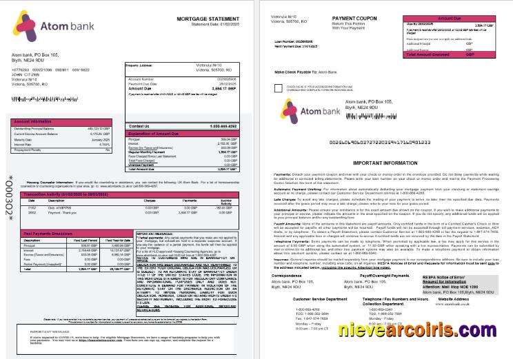 UK Atom Bank Mortgage Statement In Word And PDF Formats 1 2 Template