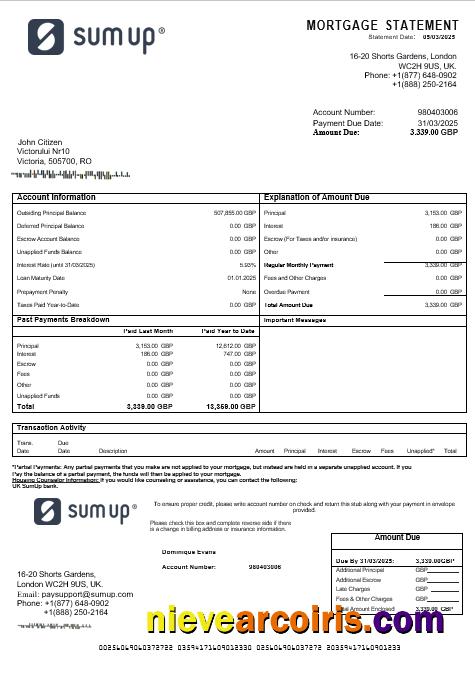 UK SumUp Mortgage Statement In Word And PDF Formats Preview