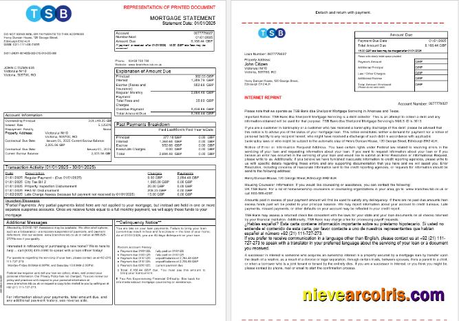UK TSB Bank Mortgage Statement In Word And PDF Formats, 3 Pages 1 2 Photolook