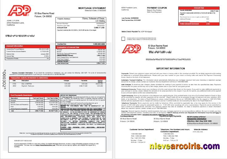 USA ADP Mortgage Statement In Word And PDF Formats 1 2 Template
